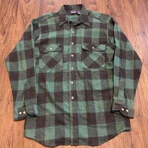 Dakota Shirt‎ Mens Large Green Black Plaid Flannel Long Sleeve Button Workwear